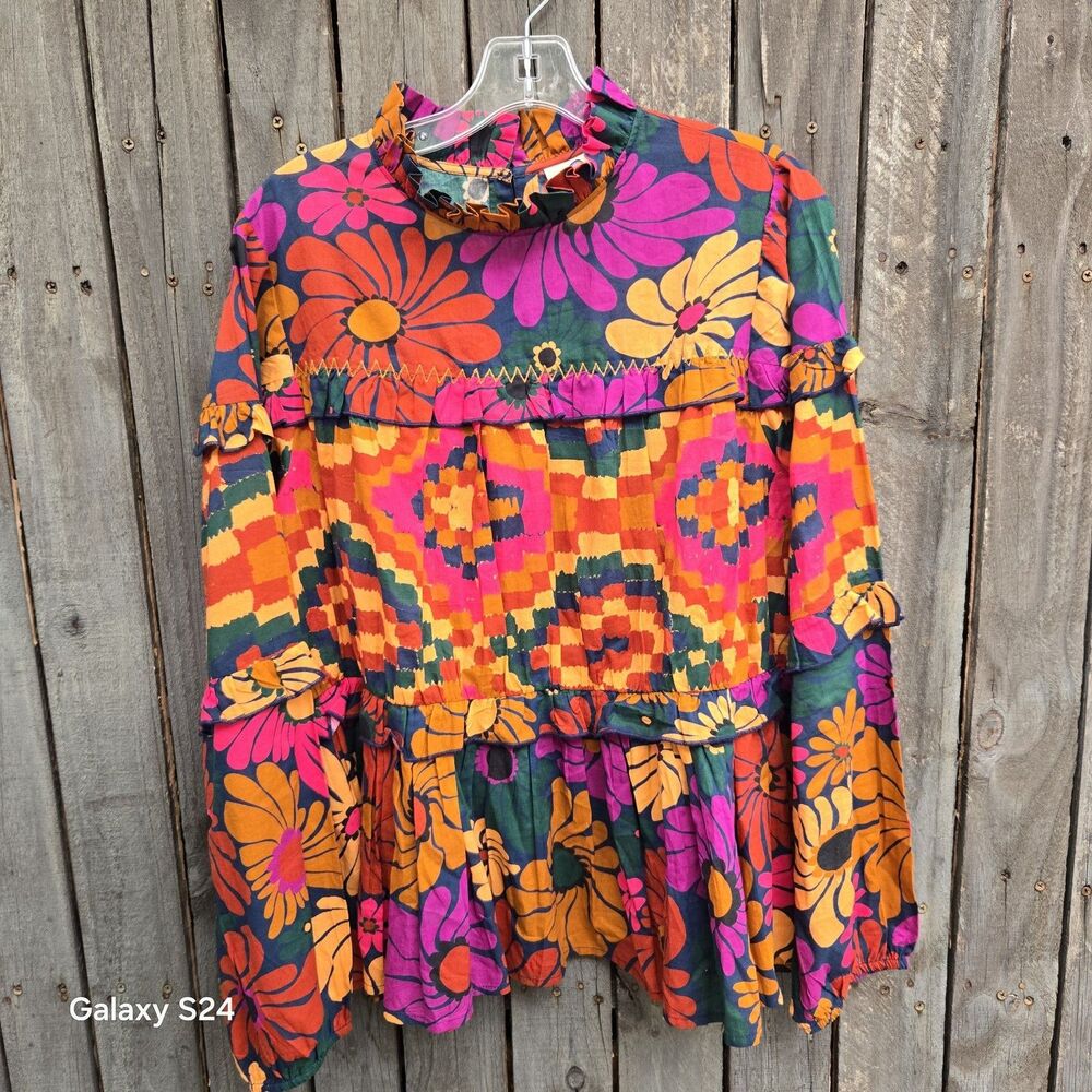 Farm Rio X Anthropologie Tiered Blouse SizeLarge - Picture 3 of 11